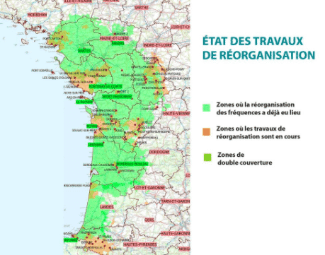 Carte des travaux de réorganisation de la bande des 700 MHz.