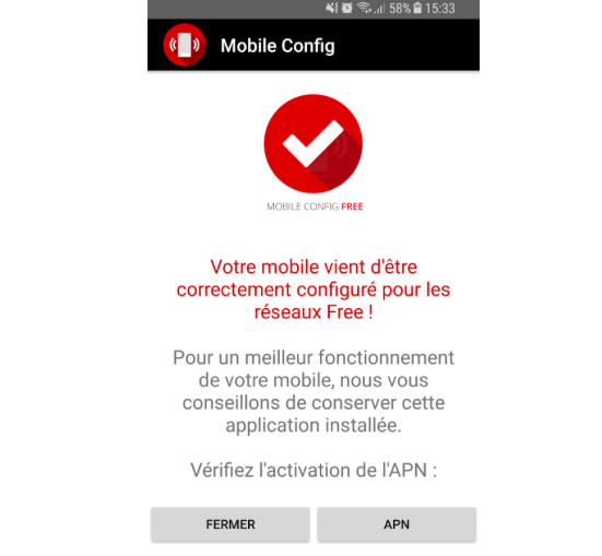Mobile Config permet de configurer automatiquement le smartphone pour une utilisation du réseau Free Mobile