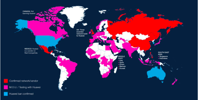 L'Australie et les États Unis ont banni l'utilisation des équipements 5G de Huawei pour la mise en place du réseau au niveau national.