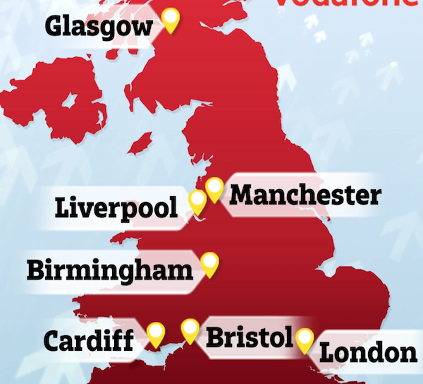 7 villes britanniques sont désormais couvertes par la 5G Vodafone
