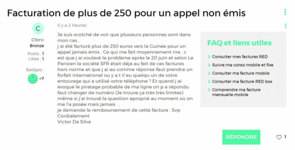 Messages forum RED by SFR concernant l'arnaque