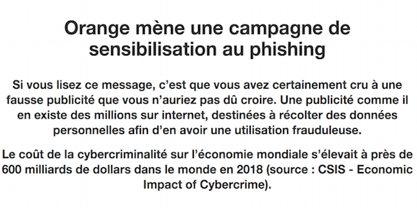 campagne de sensibilisation orange contre le pishing